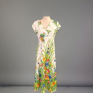 Vintage Floral Maxi Dress Size S/M Cap sleeves V Neck Handmade?